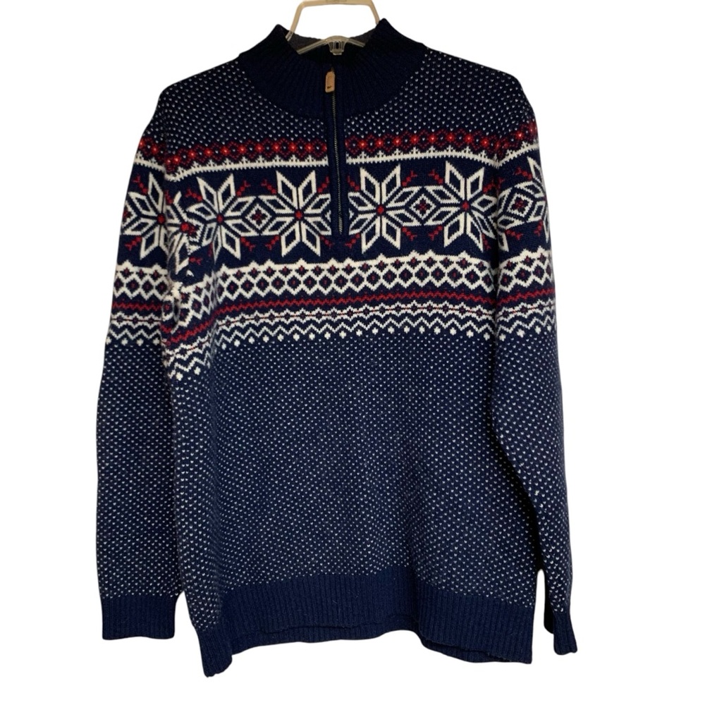 Vineyard Vines by Shep & Ian Sz.L Nordic Blue Wool Alpaca Fair Isle Zip Sweater